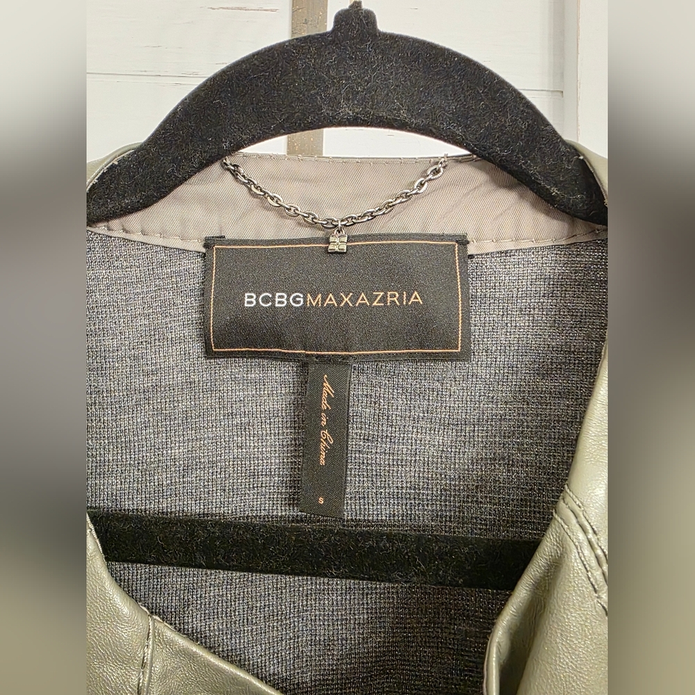 BCBGMAXAZRIA Olive Green Leather And Merino Wool Vest - Picture 2 of 9